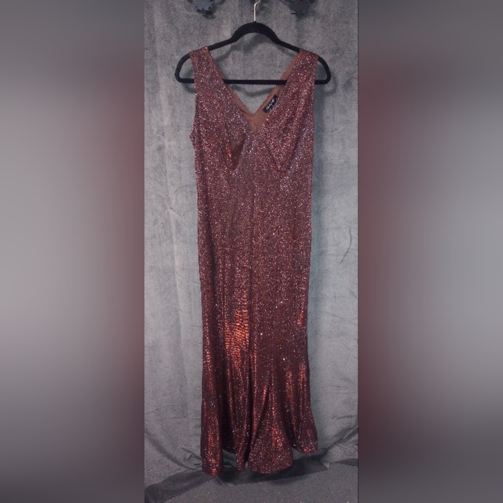 Candelite Bronze/Brown Sparkle Full Length Dress Size Medium NWT P2P 17 In